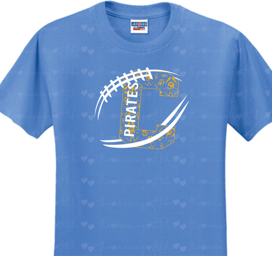 Pirate FOOTBALL on blue TEE