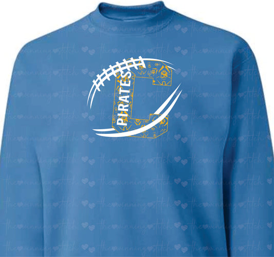 Pirate FOOTBALL on blue CREWNECK