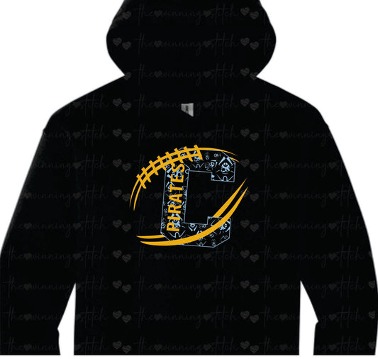 Pirate FOOTBALL on black HOODIE