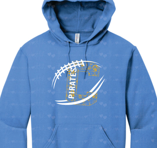 Pirate FOOTBALL on blue HOODIE